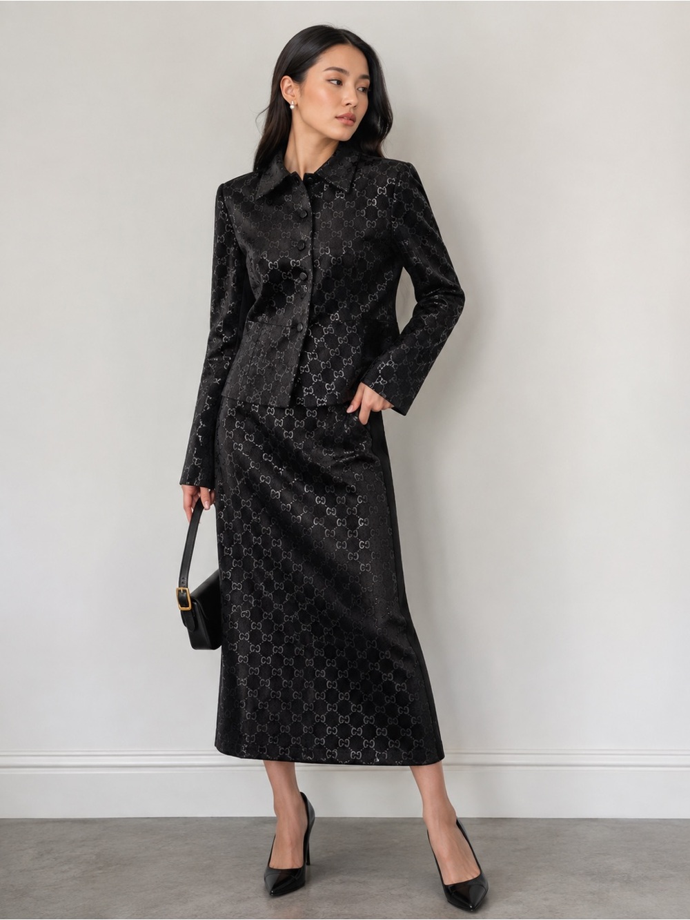 Mosskito Black Monogram suede Jacket & skirt set - small/medium